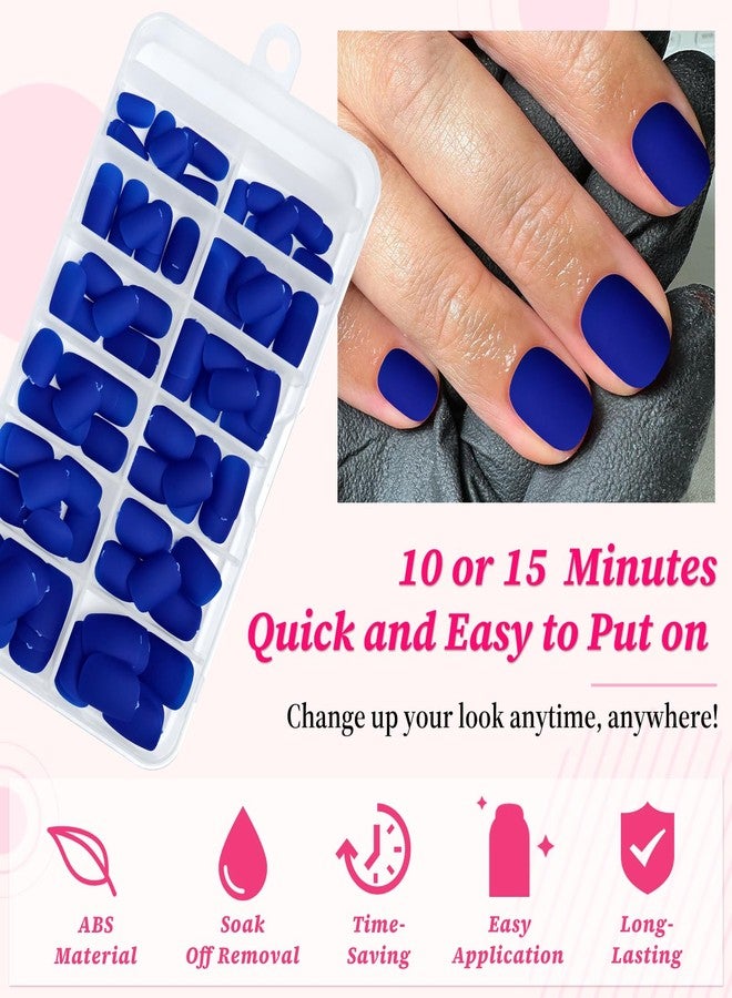 Lifextol 120PC Blue Square Press on Nails Short Blue Fake Nails Press ons Acrylic Nails Press on Nail for Women, 12 Size Matte Stick on Nail Petite Press on False Nail Tips Pack&5PC Sticky Tab - Image 4